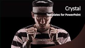  Presentation with prison - Cool new presentation design with angry prisoner with handcuffs isolated backdrop and a black colored foreground