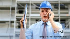  Presentation with angry - Presentation theme consisting of angry-senior-engineer-shouting background and a light blue colored foreground