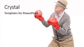  Presentation with boxing fight - PPT theme with angry senior with red boxing background and a white colored foreground