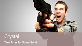  Presentation with charging gun man hands charging - Cool new theme with angry soldier man with gun backdrop and a gray colored foreground