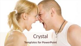  Presentation with yelling - Audience pleasing PPT theme consisting of angry twenty something couple yelling backdrop and a  colored foreground