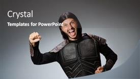  Presentation with warrior - PPT theme enhanced with angry-warrior-against-dark-background background and a dark gray colored foreground