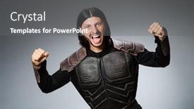  Presentation with warrior - Slides enhanced with angry warrior against dark background background and a gray colored foreground