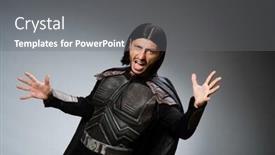  Presentation with warrior - Slide deck featuring angry warrior against dark background background and a gray colored foreground