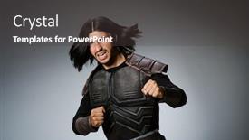  Presentation with warrior - Amazing theme having angry warrior against dark background backdrop and a dark gray colored foreground