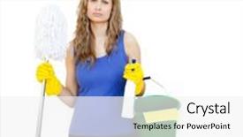  Presentation with utensils - Theme with angry woman against white background with cleaning utensils background and a white colored foreground