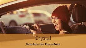  Presentation with cell - Slide set with angry-woman-in-red-beanie background and a gold colored foreground