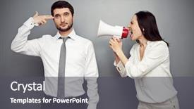  Presentation with tired - PPT theme with angry woman shouting background and a dark gray colored foreground