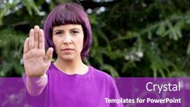  Presentation with hand palm - PPT layouts featuring angry-woman-with-in-purple background and a purple colored foreground