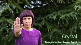  Presentation with hand palm - Cool new slides with angry-woman-with-in-purple backdrop and a tawny brown colored foreground