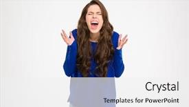  Presentation with long hair - PPT layouts consisting of angry womans face - mad irritated young woman background and a white colored foreground
