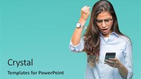  Presentation with arab - Beautiful slide deck featuring angry womans face - young beautiful arab woman texting backdrop and a seafoam green colored foreground