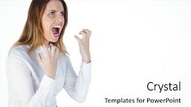  Presentation with yelling - Slides featuring angry yelling businesswoman against a white background background and a white colored foreground