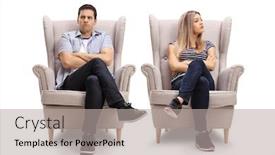  Presentation with angry - PPT layouts consisting of angry-young-man-and-woman background and a light gray colored foreground