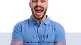  Presentation with polo - PPT theme consisting of angry young man wearing a light blue polo shouting out loud while holding his hands crossed on a ligh backgound background and a teal colored foreground