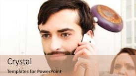  Presentation with virile young men - Audience pleasing slide set consisting of angry young woman hitting men backdrop and a  colored foreground