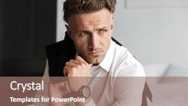  Presentation with anguish - Colorful theme enhanced with anguish - concentrated man dressed in suit backdrop and a coral colored foreground