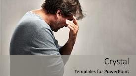  Presentation with anguish - Colorful presentation enhanced with anguish - depressed rejected man portrait backdrop and a light gray colored foreground
