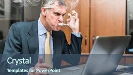  Presentation with smoking - PPT theme having anguish - portrait of a nervous businessman background and a ocean colored foreground