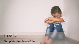  Presentation with domestic violence - Colorful presentation enhanced with anguish - scared little girl sitting backdrop and a soft green colored foreground