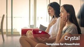  Presentation with adolescent girls - Presentation design enhanced with anguish - two surprised girls watching tv background and a tawny brown colored foreground