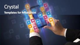  Presentation with smartphone - Cool new slide deck with angular fast switching application icons backdrop and a ocean colored foreground