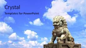  Presentation with ancient forbidden city - PPT theme with anicent chinese civilization - ancient lion statue in forbidden background and a cobalt blue colored foreground