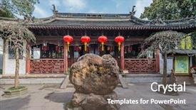  Presentation with china shanghai - Colorful PPT layouts enhanced with anicent chinese civilization - detail of the historic yuyuan backdrop and a tawny brown colored foreground