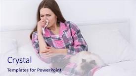  Presentation with allergy - PPT theme with animal allergy concept beautiful woman background and a sky blue colored foreground