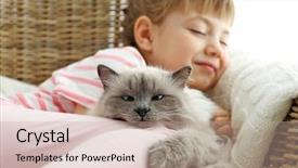  Presentation with maximized living - Cool new PPT theme with animal behavior humans - little girl and cat backdrop and a coral colored foreground