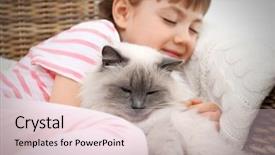  Presentation with living room - PPT theme enhanced with animal behavior humans - little girl and cat background and a lemonade colored foreground