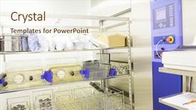  Presentation with equipment - Presentation design consisting of animal biotechnology - white room with equipment background and a cream colored foreground