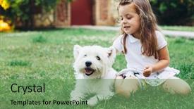  Presentation with child care - Theme featuring animal care - child playing with english highland background and a seafoam green colored foreground