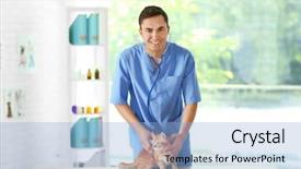  Presentation with vet - Colorful presentation theme enhanced with animal care - veterinarian doctor checking cat backdrop and a light blue colored foreground