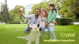  Presentation with doctor taking care of family - Beautiful slide deck featuring animal cells - happy family with dog taking backdrop and a tawny brown colored foreground