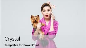  Presentation with brain and cell phone radiation - Theme with animal cells - shocked pretty young housewife holding background and a light gray colored foreground