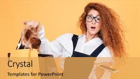  Presentation with cell - Slide deck having animal cells - surprised young woman in glasses background and a yellow colored foreground