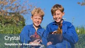 Presentation with farm - Colorful slide set enhanced with animal children - farm boys sitting in grass backdrop and a ocean colored foreground