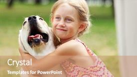  Presentation with pet grooming small dog - Amazing PPT theme having animal children - little blond girl with her backdrop and a  colored foreground