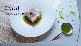  Presentation with dried tomato - Presentation design featuring animal experimentation - atlantic hake over dried tomato background and a sky blue colored foreground