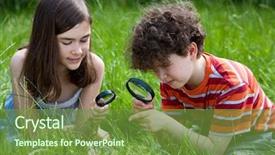  Presentation with looking glass - Cool new presentation with animal experiments - kids looking through magnifying glass backdrop and a tawny brown colored foreground