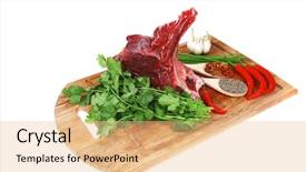  Presentation with pork rib - Theme having animal food - uncooked meat raw fresh beef background and a  colored foreground