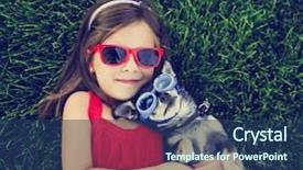  Presentation with dog park - Cool new slide deck with animal friends - snapshot of a cute girl backdrop and a ocean colored foreground