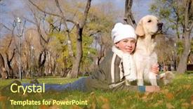  Presentation with golden - Theme consisting of animal happy trail - boy playing in autumn park background and a  colored foreground