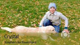  Presentation with dog park dogs plays - Colorful slide deck enhanced with animal happy trail - boy playing in autumn park backdrop and a  colored foreground