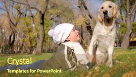  Presentation with golden - PPT layouts featuring animal happy trail - boy playing in autumn park background and a  colored foreground