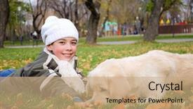  Presentation with golden - Colorful slide deck enhanced with animal happy trail - boy playing in autumn park backdrop and a coral colored foreground