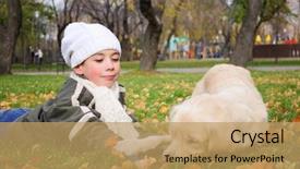  Presentation with dog park dogs plays - Colorful slide deck enhanced with animal happy trail - boy playing in autumn park backdrop and a  colored foreground