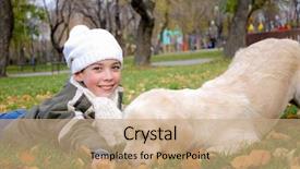  Presentation with golden - PPT layouts with animal happy trail - boy playing in autumn park background and a coral colored foreground