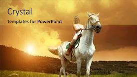  Presentation with horse riding - Presentation theme enhanced with tablet with multiple-choice background and a  colored foreground.